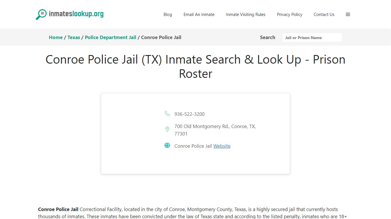 Conroe Police Jail (TX) Inmate Search & Look Up - Prison Roster