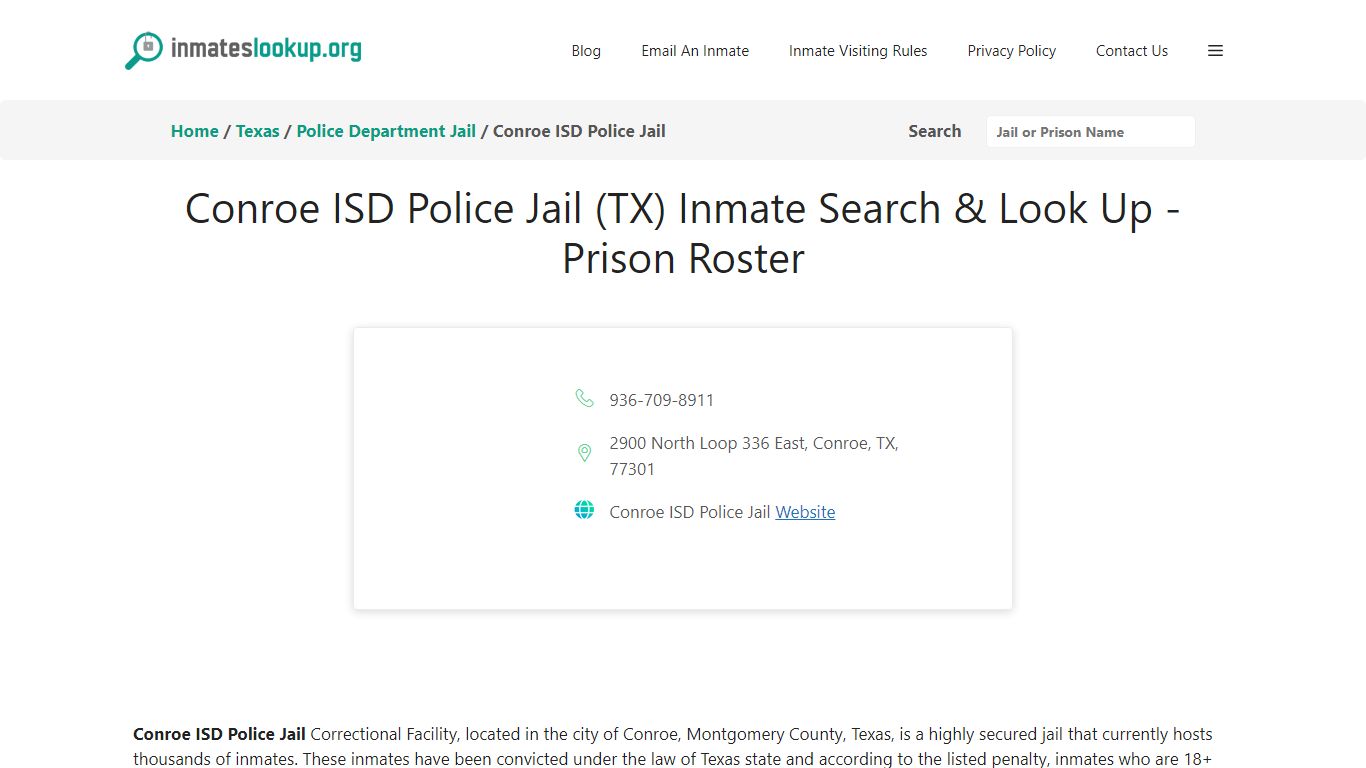 Conroe ISD Police Jail (TX) Inmate Search & Look Up - Prison Roster