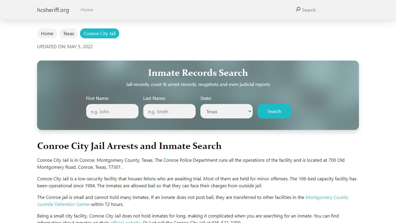 Conroe City Jail Arrests and Inmate Search